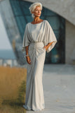 Silver Sheath Boat Neck Maxi Mother Of The Bride Dress