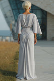 Silver Sheath Boat Neck Maxi Mother Of The Bride Dress
