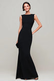 Black Sheath Bateau Neck Long Formal Dress