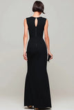 Black Sheath Bateau Neck Long Formal Dress