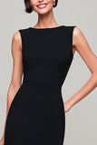 Black Sheath Bateau Neck Long Formal Dress