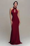 Burgundy Sheath Halter Cut Out Formal Dress