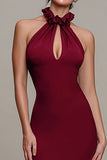 Burgundy Sheath Halter Cut Out Formal Dress