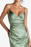 Sage Green Sheath Satin Formal Dress With Slit