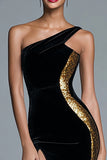 Black Sheath Sequin One Shoulder Formal Dress With Slit