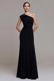 One Shoulder Maxi Black Tie Dress With Beading