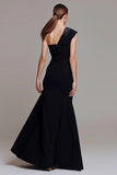 One Shoulder Maxi Black Tie Dress With Beading