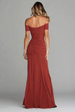 Terracotta Sheath Ruched Off The Shoulder Formal Dress