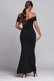 Off The Shoulder Sheath Black Tie Dress With Slit