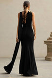 Mermaid Black Long Formal Dress with Sash
