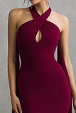 Burgundy Mermaid Halter Long Formal Dress with Sash
