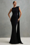 Black Mermaid Maxi Formal Dress With Sash