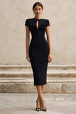 Black Pencil Keyhole Midi Formal Dress