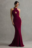 Mermaid Halter Burgundy Long Formal Dress