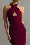 Mermaid Halter Burgundy Long Formal Dress