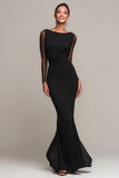 Black Mermaid Boat Neck Formal Dress with Long Sleeves