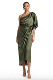 Olive One Shoulder Sheath Ruched Semi-Formal Dress