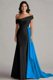 Black and White Off the Shoulder Long Formal Dress with Sash
