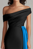 Black and White Off the Shoulder Long Formal Dress with Sash