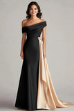 Black and White Off the Shoulder Long Formal Dress with Sash