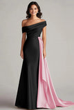 Black and White Off the Shoulder Long Formal Dress with Sash