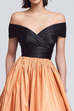 Black and Light Orange Off The Shoulder A-Line High-Low Formal Dress