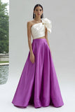 White and Purple One Shoulder A-Line Formal Dress With 3D Flower
