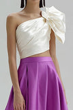White and Purple One Shoulder A-Line Formal Dress With 3D Flower