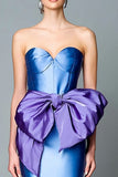Blue and Tahiti Mermaid Strapless Satin Formal Dress With Bow