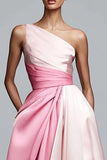Pink Colorblock A-Line One Shoulder Formal Dress