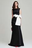 Black and White Sheath Long Formal Dress With Bow