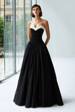 Elegant Black and White Ruched A-Line Strapless Formal Dress
