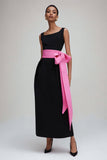 Black and Pink Sheath Formal Dress With Bow Sash