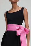 Black and Pink Sheath Formal Dress With Bow Sash