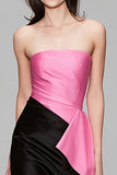 Black and Pink Strapless Mermaid Formal Dress With Train Cape
