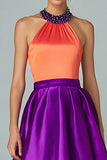 Orange and Purple Hlater A-Line Satin High-Low Formal Dress