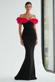 Mermaid Ruched Off The Shoulder Black Tie Dress