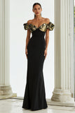 Elegant Off The Shoulder Sheath Black Formal Dress