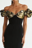 Elegant Off The Shoulder Sheath Black Formal Dress