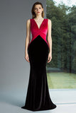 Velvet V-Neck Mermaid Black and Fuchsia Formal Dress
