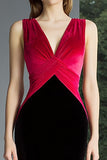 Velvet V-Neck Mermaid Black and Fuchsia Formal Dress