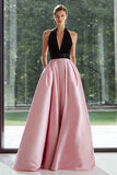 Black and Pink Halter A-Line Maxi Formal Dress