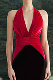 Black and Fuchsia Colorblock Halter Mermaid Long Formal Dress
