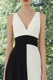 Black and White A-Line V-Neck Maxi Formal Dress