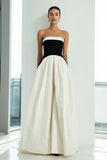 Black and White Strapless A-Line Long Formal Dress