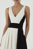 Black and White V-Neck A-Line Long Formal Dress