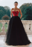 Black and Red A-Line Strapless Corset Prom Dress