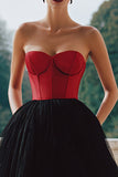 Black and Red A-Line Strapless Corset Prom Dress