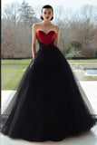Sweetheart Black and Red A-Line Tulle Prom Dress