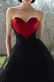 Sweetheart Black and Red A-Line Tulle Prom Dress
